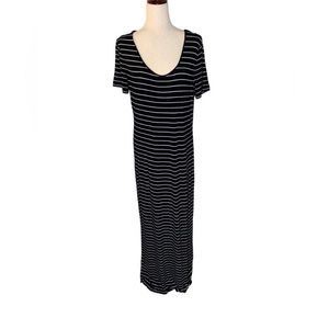 Calvin Klein Black and White Stripe Short Sleeve Maxi Dress | Size 12